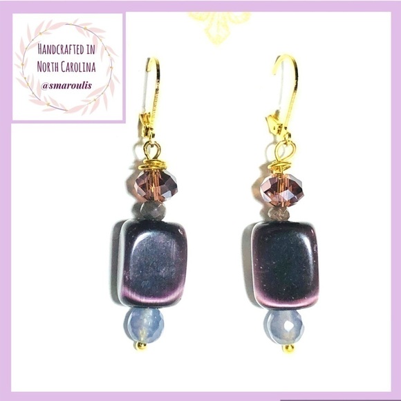 𝅺sterling Silver Earrings 22k Vermeil  Cat Eye - Picture 2 of 8